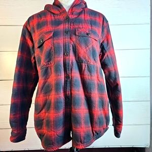 Fleece lined flannel plaid Shirt Hoodie Size Large Bostons Trader